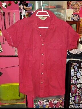 Red short sleeve button up flannel top